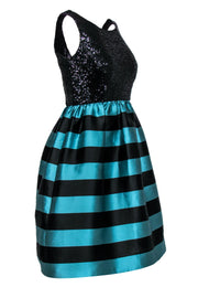 Current Boutique-Leifsdottir - Black Sequin & Turquoise Striped Cocktail Dress Sz 0
