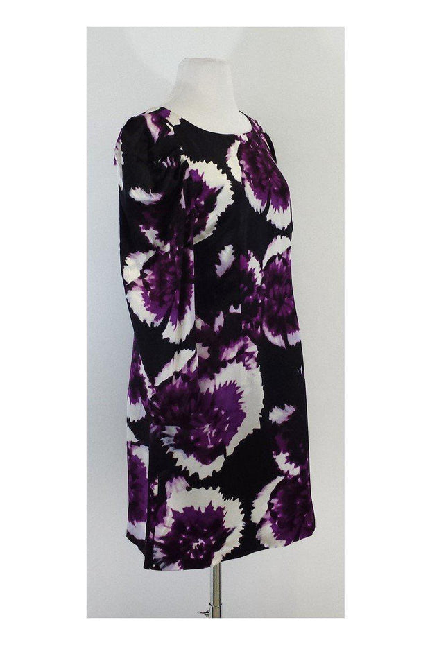 Current Boutique-Leifsdottir - Black & Purple Print Silk Shift Dress Sz 6