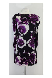 Current Boutique-Leifsdottir - Black & Purple Print Silk Shift Dress Sz 6