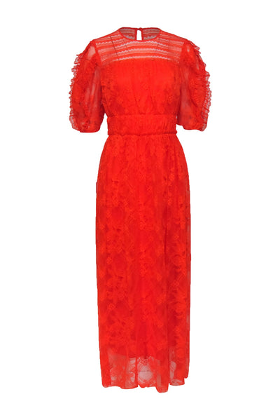 Current Boutique-Lela Rose - Orange Floral Lace Ruffled Maxi Dress Sz 6