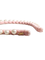 Current Boutique-Lele Sadoughi - Pink Velour w/ White Pearl Deatil Headband