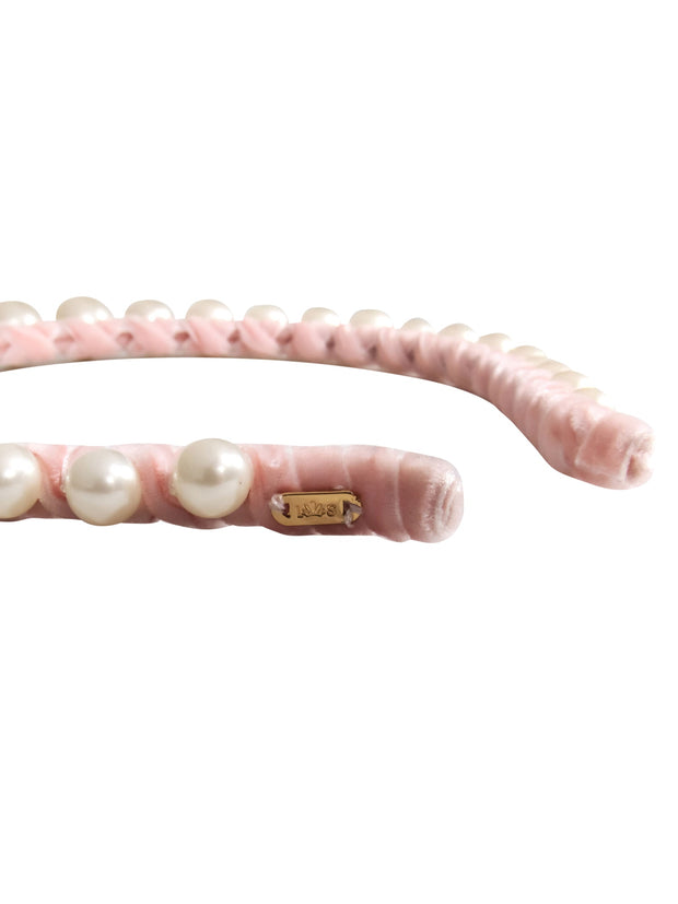 Current Boutique-Lele Sadoughi - Pink Velour w/ White Pearl Deatil Headband