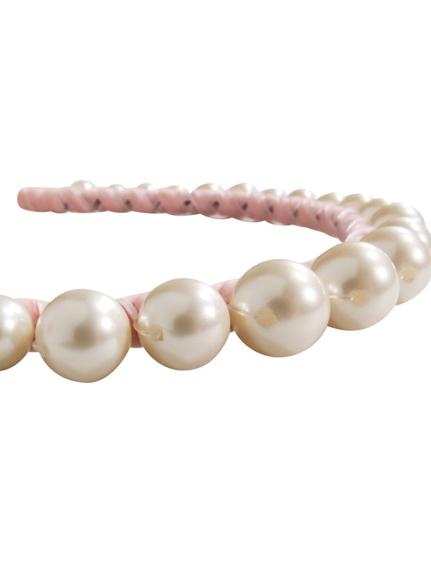 Current Boutique-Lele Sadoughi - Pink Velour w/ White Pearl Deatil Headband