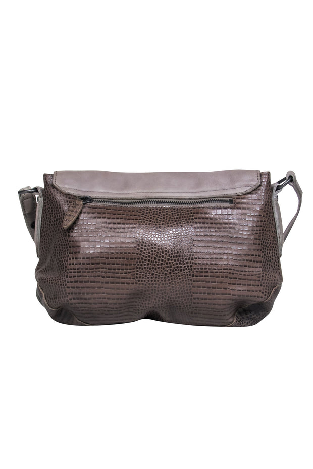 Current Boutique-Liebeskind - Grey Smooth & Embossed Leather Shoulder Bag w/ Adjustable Strap