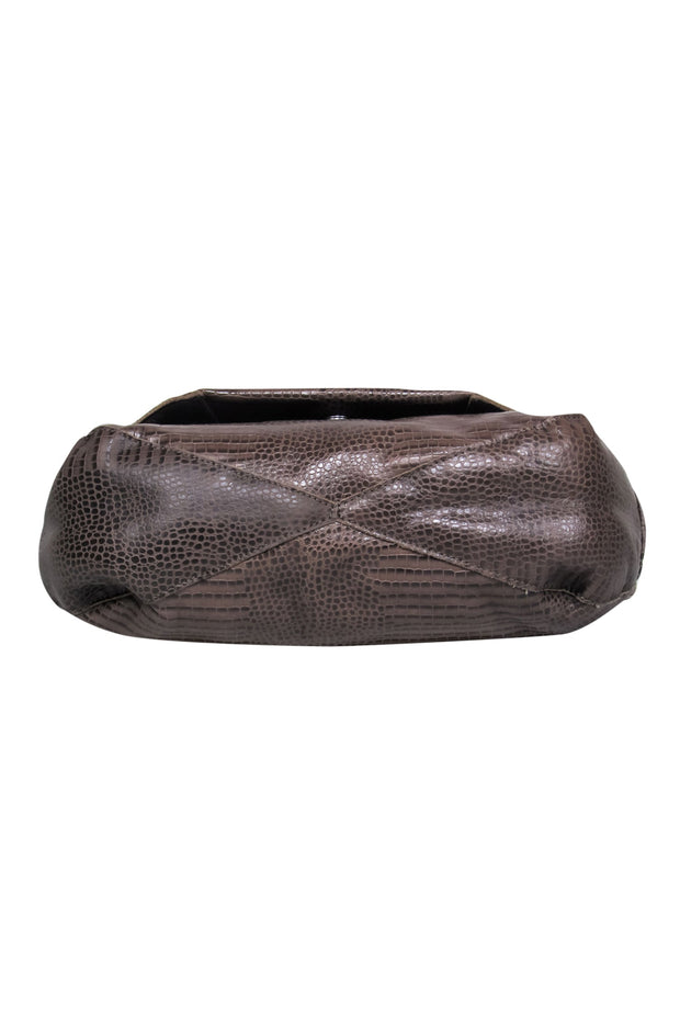 Current Boutique-Liebeskind - Grey Smooth & Embossed Leather Shoulder Bag w/ Adjustable Strap
