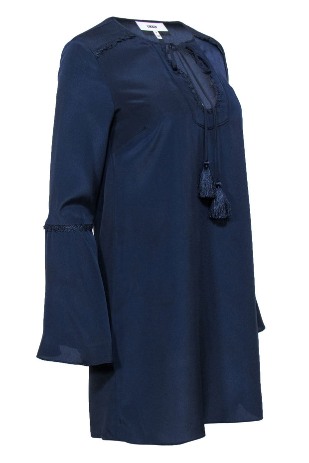 Current Boutique-Likely - Navy Bell Sleeve Shift Dress w/ Tassels & Lace Trim Sz S