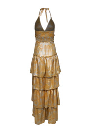 Current Boutique-Likely - Yellow & Silver Paisley Print Tiered Halter Maxi Dress Sz 0