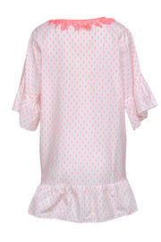Current Boutique-Lilly Pulitzer - White Cotton & Neon Pink Shift Dress w/ Tassels Sz L/XL