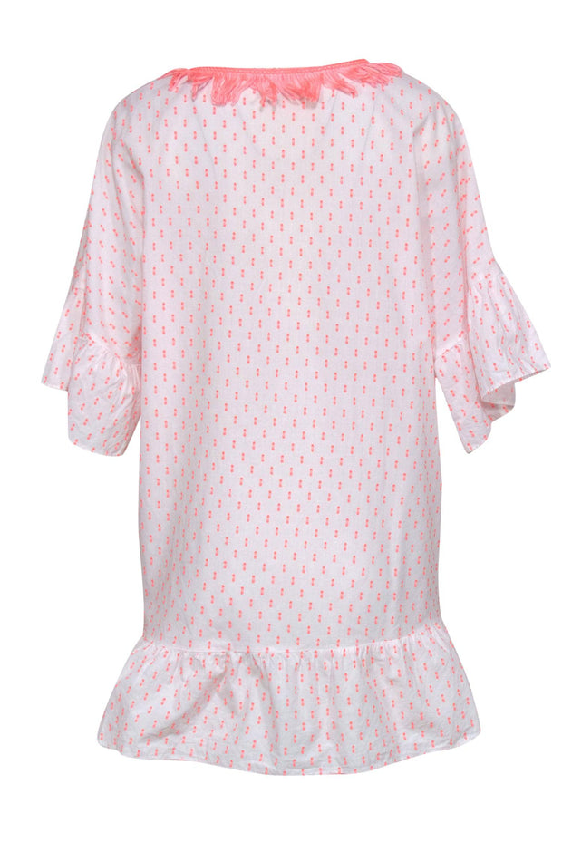 Current Boutique-Lilly Pulitzer - White Cotton & Neon Pink Shift Dress w/ Tassels Sz L/XL