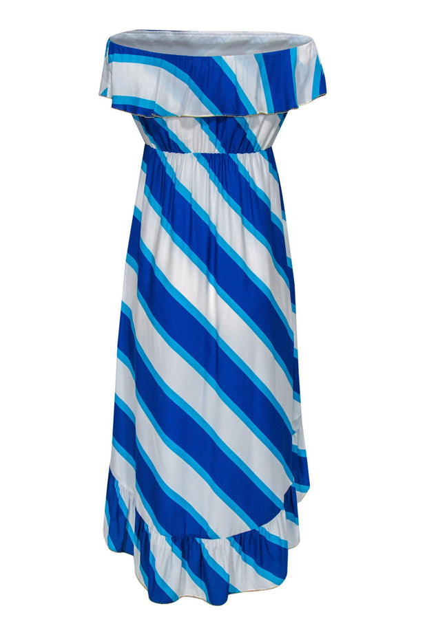 Current Boutique-Lilly Pulitzer - Blue & White Striped Strapless Midi Dress w/ Gold Trim Sz S