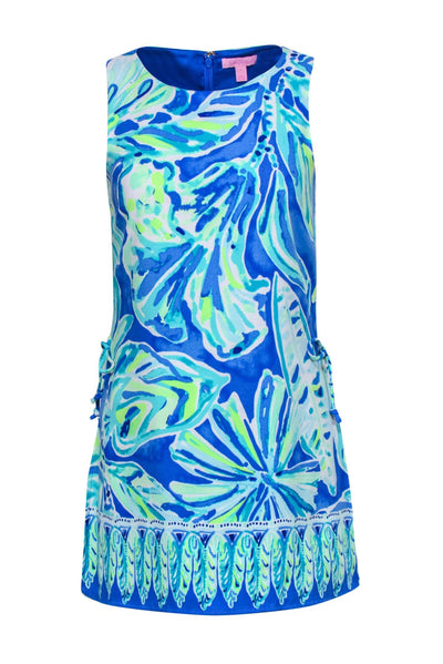 Current Boutique-Lilly Pulitzer - Blue & Green Leaf Print Sleeveless Romper w/ Overlay Sz 0