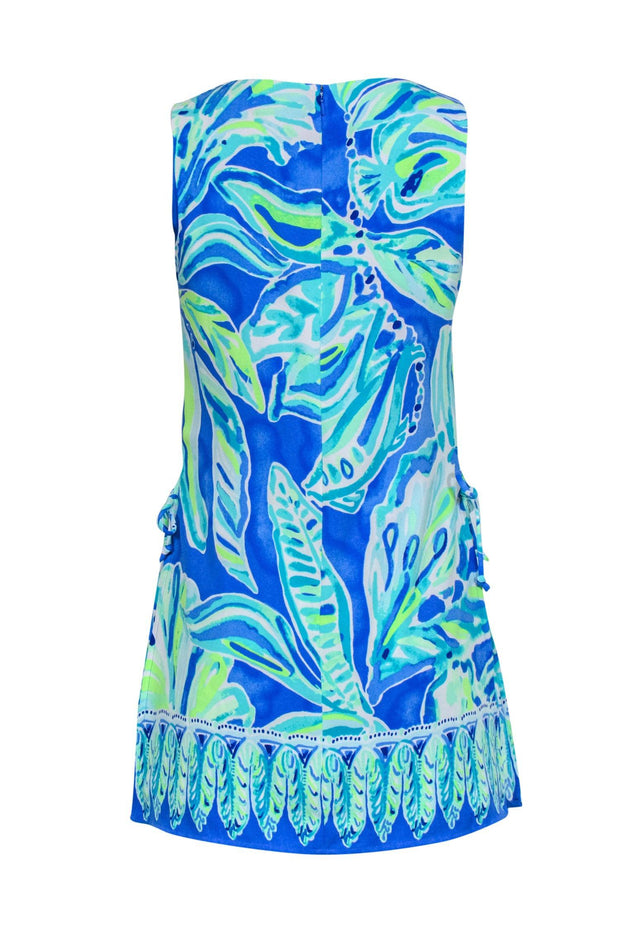 Current Boutique-Lilly Pulitzer - Blue & Green Leaf Print Sleeveless Romper w/ Overlay Sz 0