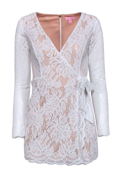 Current Boutique-Lilly Pulitzer - White Lace Long Sleeve Mini Wrap Romper Sz XS
