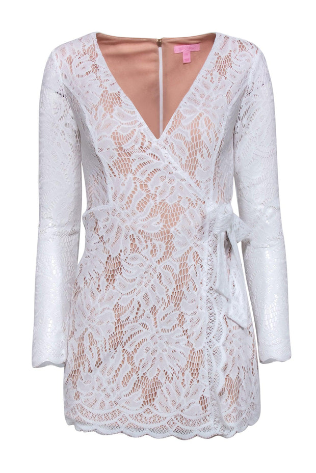 Current Boutique-Lilly Pulitzer - White Lace Long Sleeve Mini Wrap Romper Sz XS