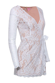 Current Boutique-Lilly Pulitzer - White Lace Long Sleeve Mini Wrap Romper Sz XS
