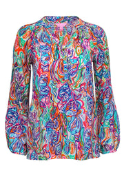 Current Boutique-Lilly Pulitzer - Multicolor Print Long Sleeve Silk Blouse Sz XXS