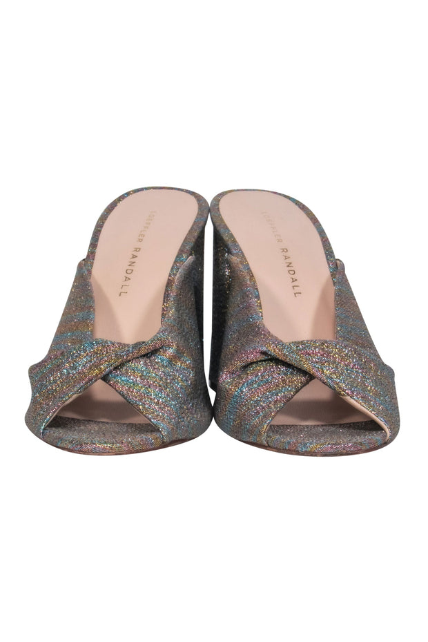 Current Boutique-Loeffler Randall - Multicolor Glitter Twisted Block Heel Mules Sz 7.5