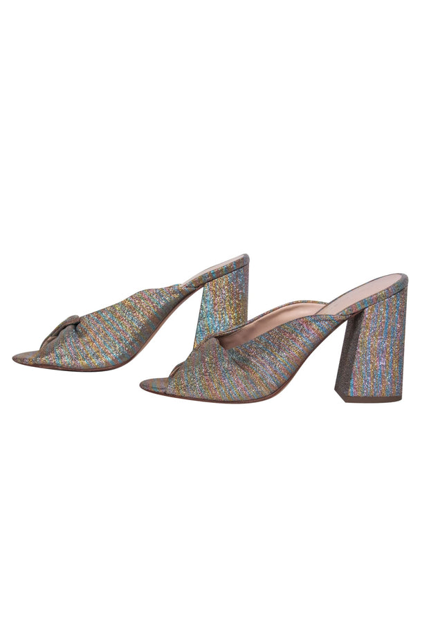 Current Boutique-Loeffler Randall - Multicolor Glitter Twisted Block Heel Mules Sz 7.5