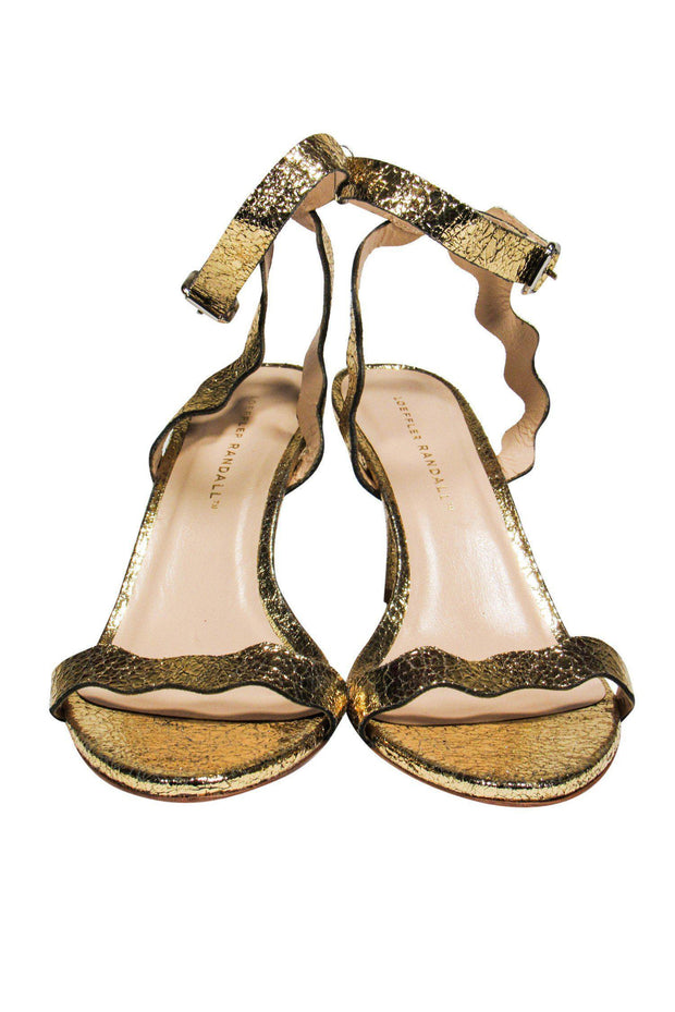 Current Boutique-Loeffler Randall - Gold Crackle Anklestrap Kitten Heels Sz 11