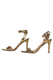 Current Boutique-Loeffler Randall - Gold Crackled Leather Squiggly Strap Pumps Sz 8