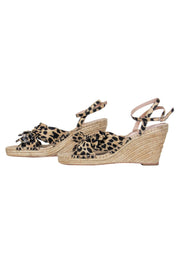 Current Boutique-Loeffler Randall - Beige Leopard Print Woven Open Toe “Charley” Wedges w/ Bow Sz 9.5