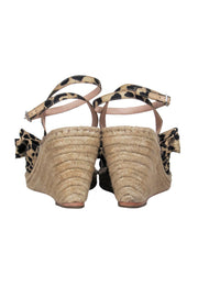 Current Boutique-Loeffler Randall - Beige Leopard Print Woven Open Toe “Charley” Wedges w/ Bow Sz 9.5