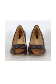 Current Boutique-Longchamp - Tan & Brown Embossed Pumps Sz 7
