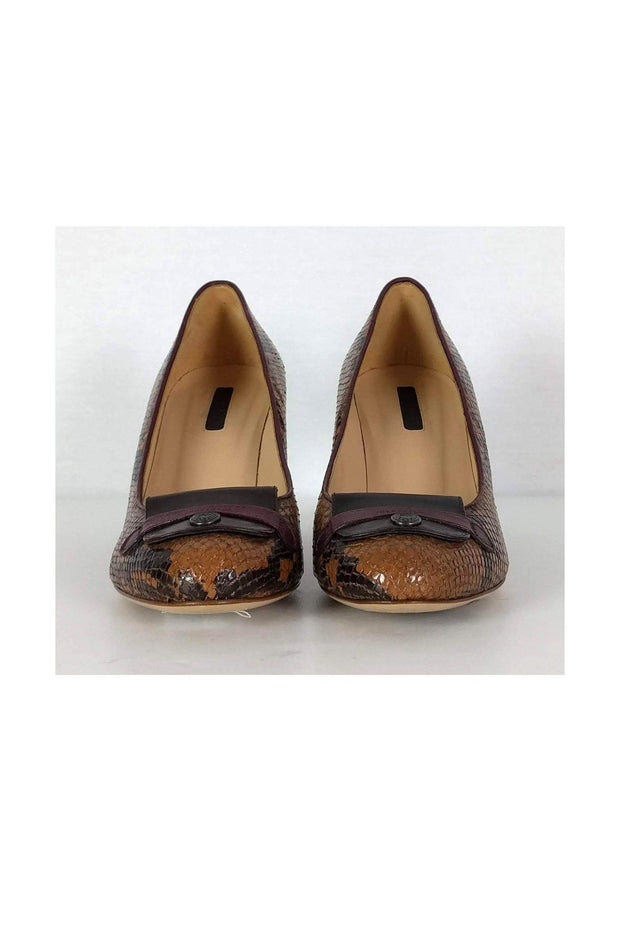 Current Boutique-Longchamp - Tan & Brown Embossed Pumps Sz 7