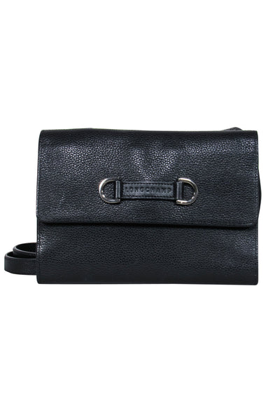 Current Boutique-Longchamp - Black Pebbled Leather Wallet Crossbody Bag