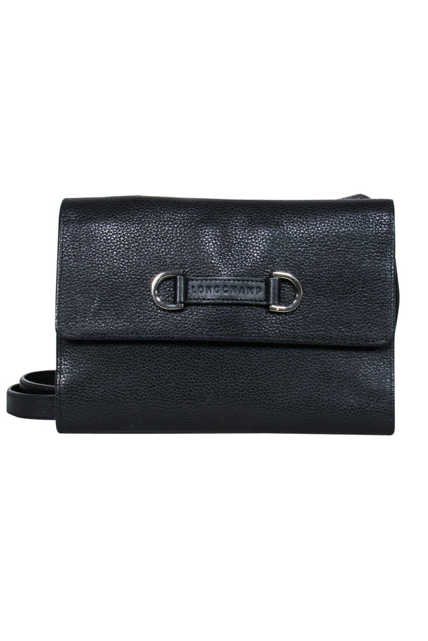 Current Boutique-Longchamp - Black Pebbled Leather Wallet Crossbody Bag