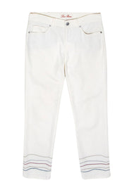 Current Boutique-Loro Piana - White Straight Leg Jeans w/ Embroidered Hem Sz 6