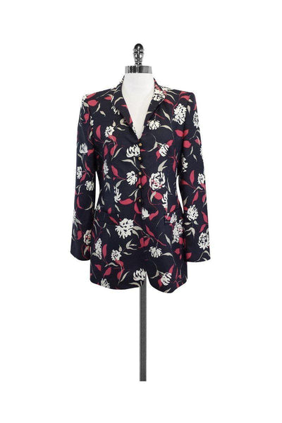 Current Boutique-Louis Feraud - Floral Print Silk Suit Jacket Sz 8