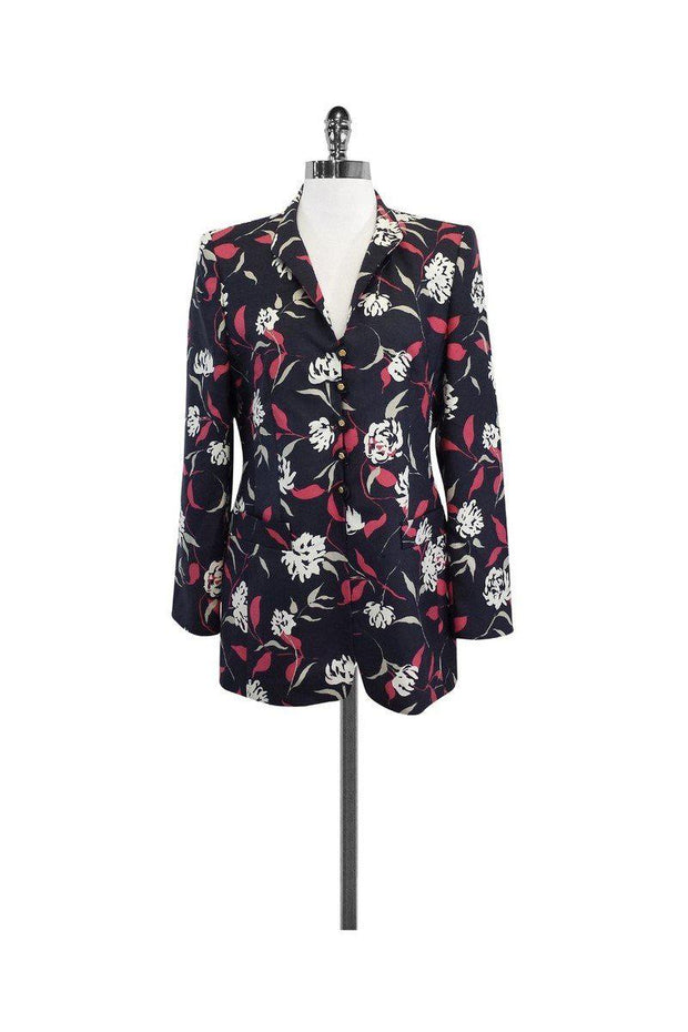 Current Boutique-Louis Feraud - Floral Print Silk Suit Jacket Sz 8