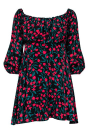 Current Boutique-Lovers + Friends - Black & Red Floral A-line Mini Dress w/ Scoop Neckline Sz M