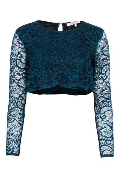 Current Boutique-Lovers + Friends - Teal Lace Long Sleeved Crop Top Sz XS