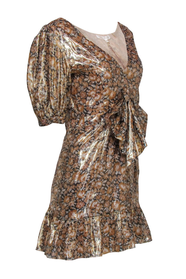 Current Boutique-Love Shack Fancy - Metallic Gold "Lena" Mini Dress w/ Front Bow Sz M