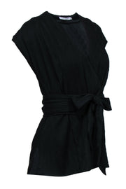 Current Boutique-M.M.LaFleur - Black Sleeveless Textured Wrap Top w/ Belt Sz XS