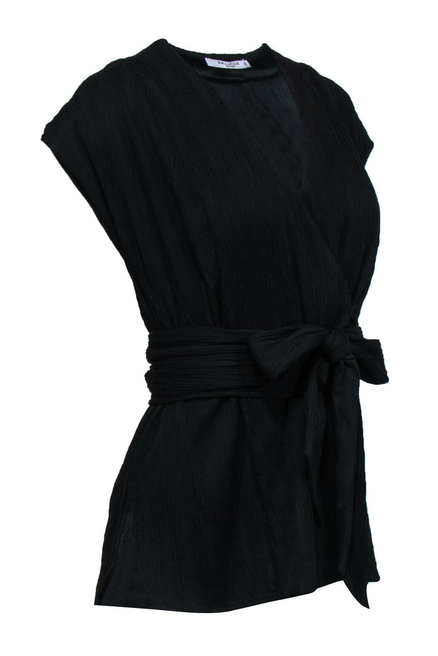 Current Boutique-M.M.LaFleur - Black Sleeveless Textured Wrap Top w/ Belt Sz XS