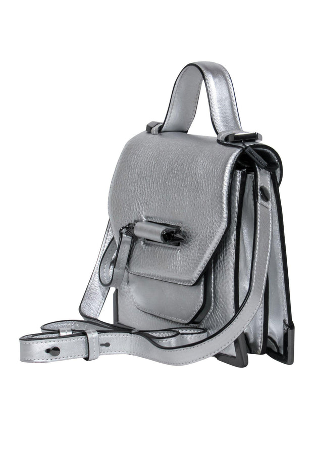 Current Boutique-Mackage - Silver Pebbled Leather Small Square Convertible "Rubie" Crossbody