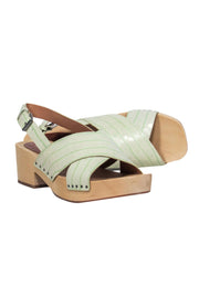 Current Boutique-Madewell - Light Green Reptile Embossed Open Toe Clog-Style Pumps Sz 10