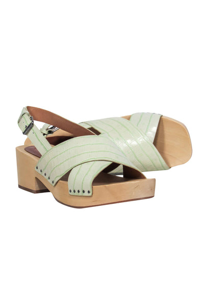 Current Boutique-Madewell - Light Green Reptile Embossed Open Toe Clog-Style Pumps Sz 10