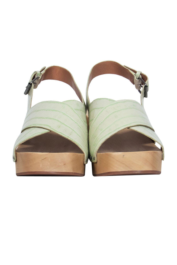 Current Boutique-Madewell - Light Green Reptile Embossed Open Toe Clog-Style Pumps Sz 10