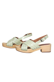 Current Boutique-Madewell - Light Green Reptile Embossed Open Toe Clog-Style Pumps Sz 10