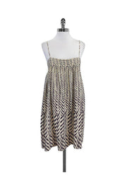 Current Boutique-Madras - Cream & Purple Silk Spaghetti Strap Dress Sz M