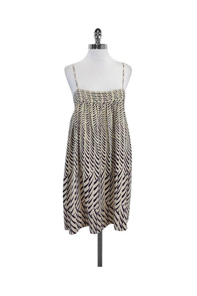 Current Boutique-Madras - Cream & Purple Silk Spaghetti Strap Dress Sz M
