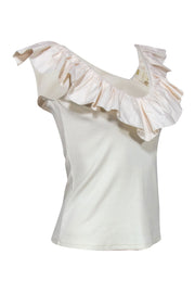 Current Boutique-Maeve - Cream Ribbed Tank Top w/ Ruffle Neckline Sz S