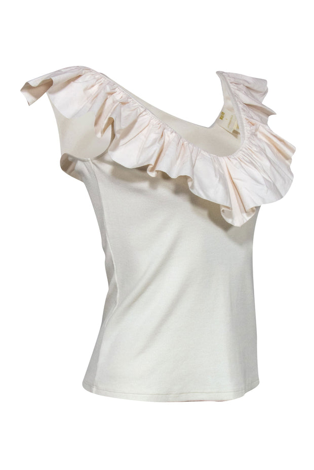 Current Boutique-Maeve - Cream Ribbed Tank Top w/ Ruffle Neckline Sz S