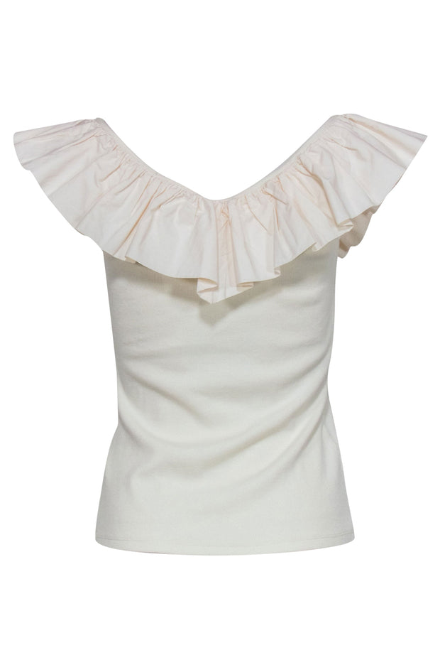 Current Boutique-Maeve - Cream Ribbed Tank Top w/ Ruffle Neckline Sz S
