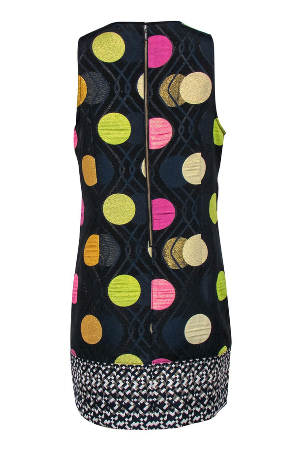 Current Boutique-Maeve - Black Metallic Polka Dot Shift Dress w/ Mesh Sz M