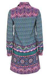 Current Boutique-Maeve - Green & Multicolor Print Button-Up Silk Shirtdress Sz 0